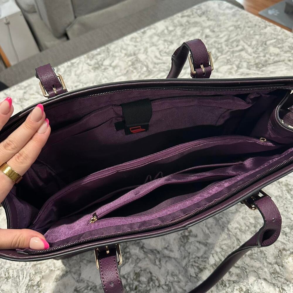 Purple leather tote bag - Picture 2 of 6